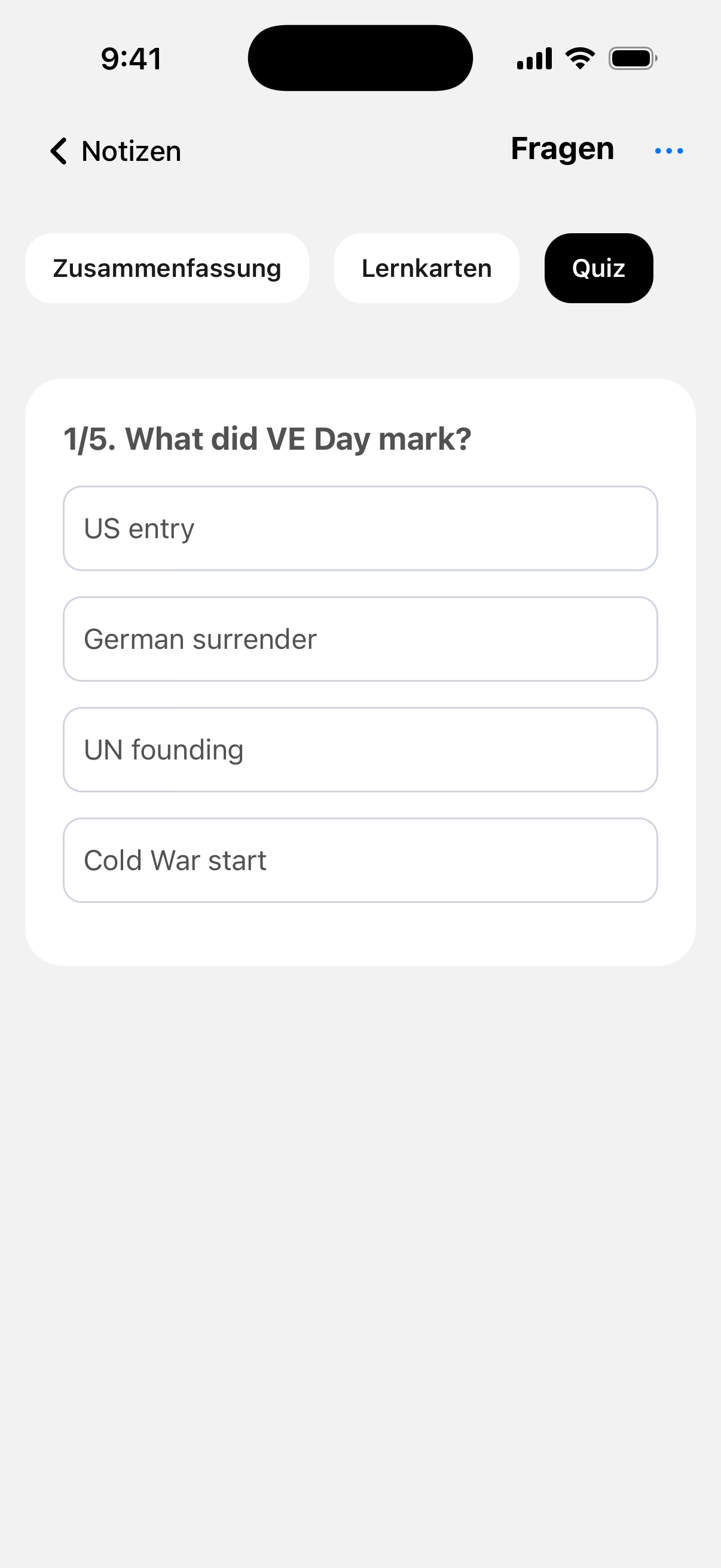Teste dein Verständnis mit Quizfragen aus deinen Notizen.