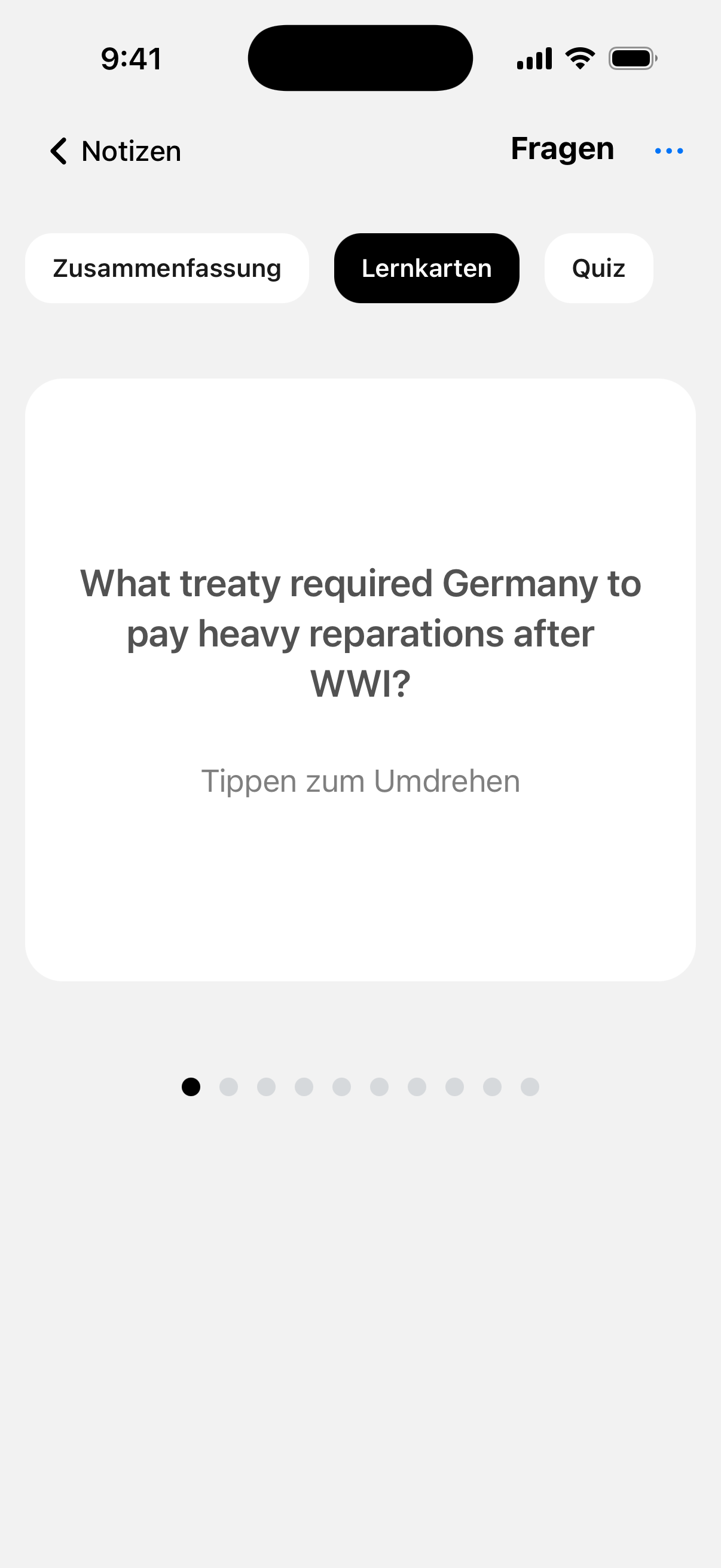 Wiederhole wichtige Ideen mit Lernkarten aus deinen Notizen.