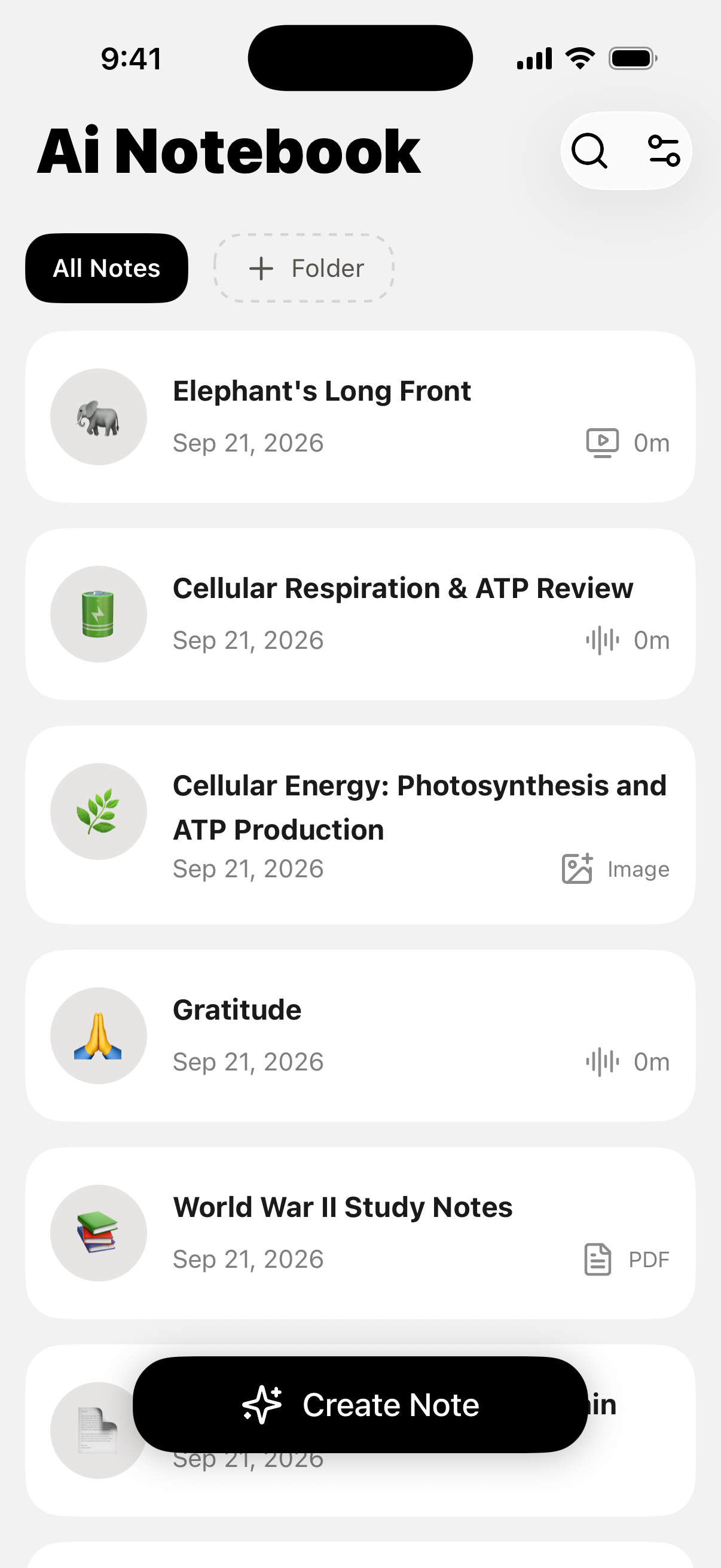 VoiceLog AI notebook with organized lecture and meeting notes