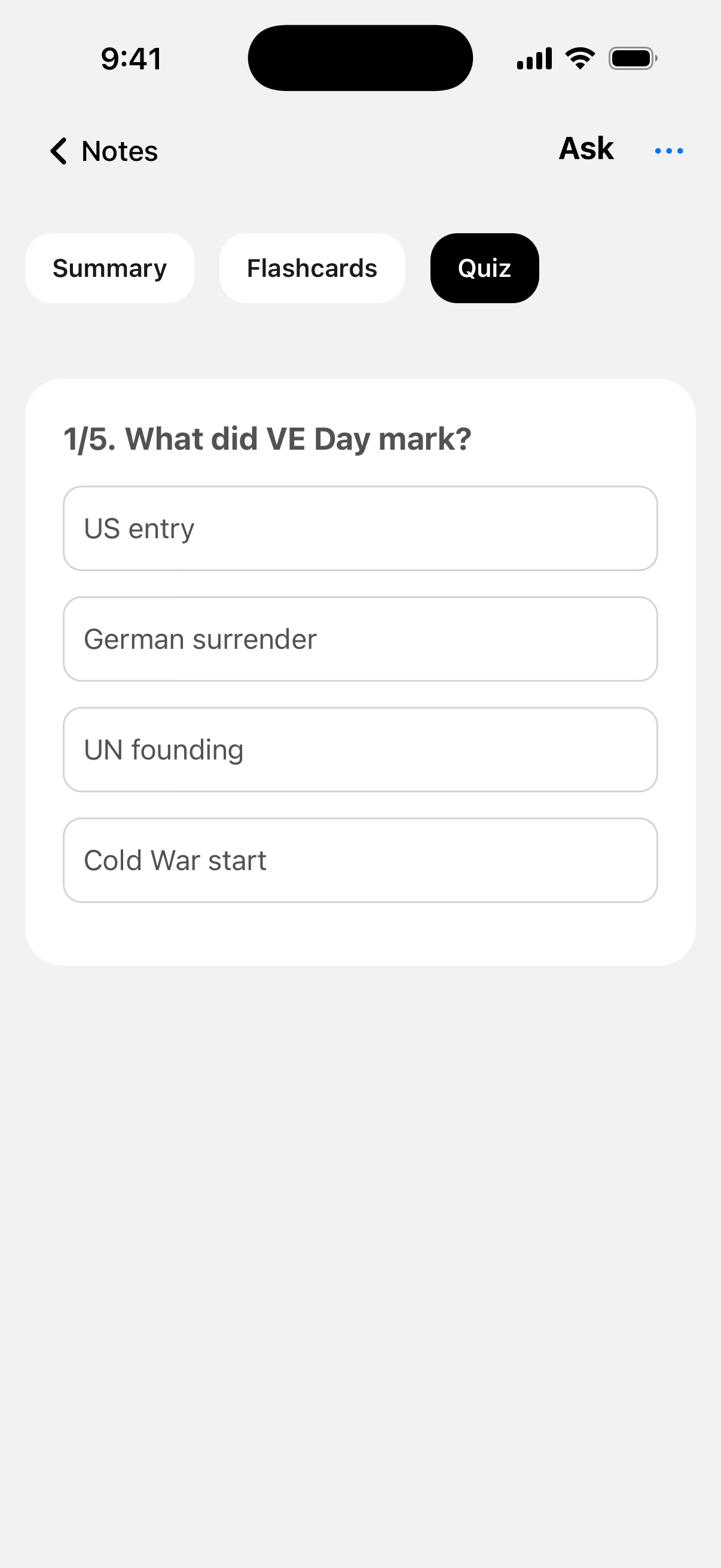 Test your understanding with quizzes from your notes.