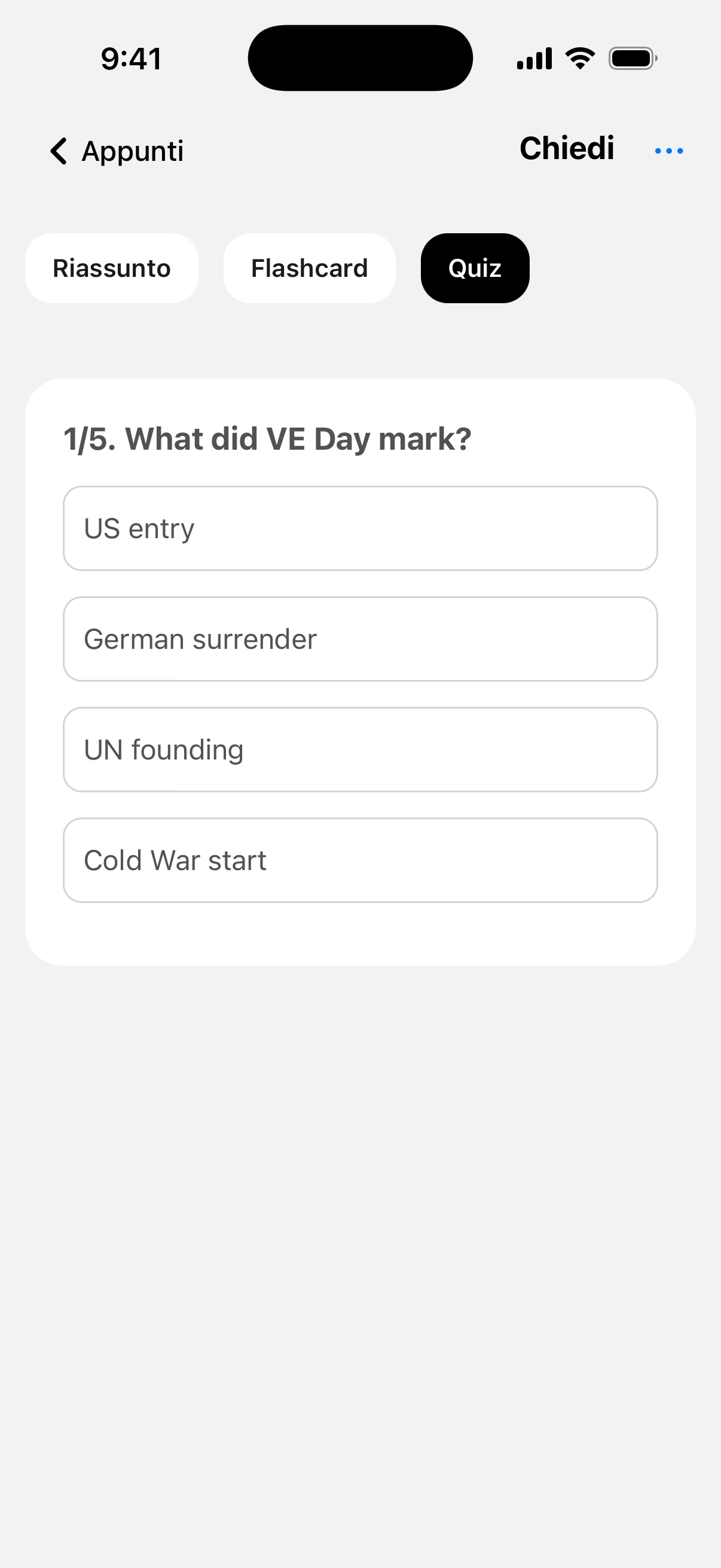 Verifica la tua comprensione con quiz tratti dai tuoi appunti.