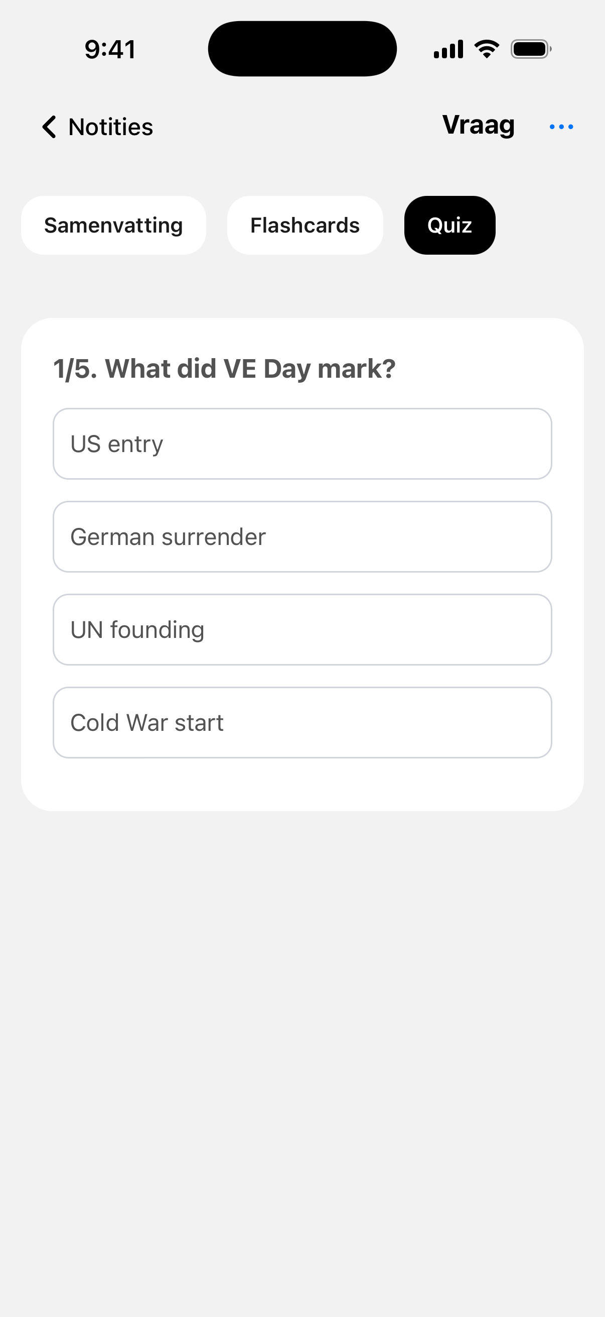 Test je begrip met quizzen uit je notities.